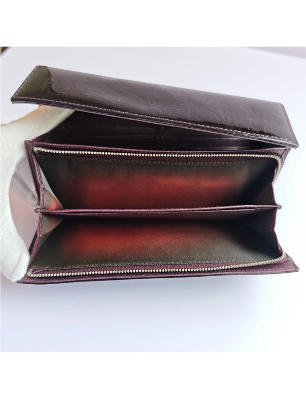 Dior Burgundy Oblique Patent Leather Wallet On Chain - Picture 5 of 15